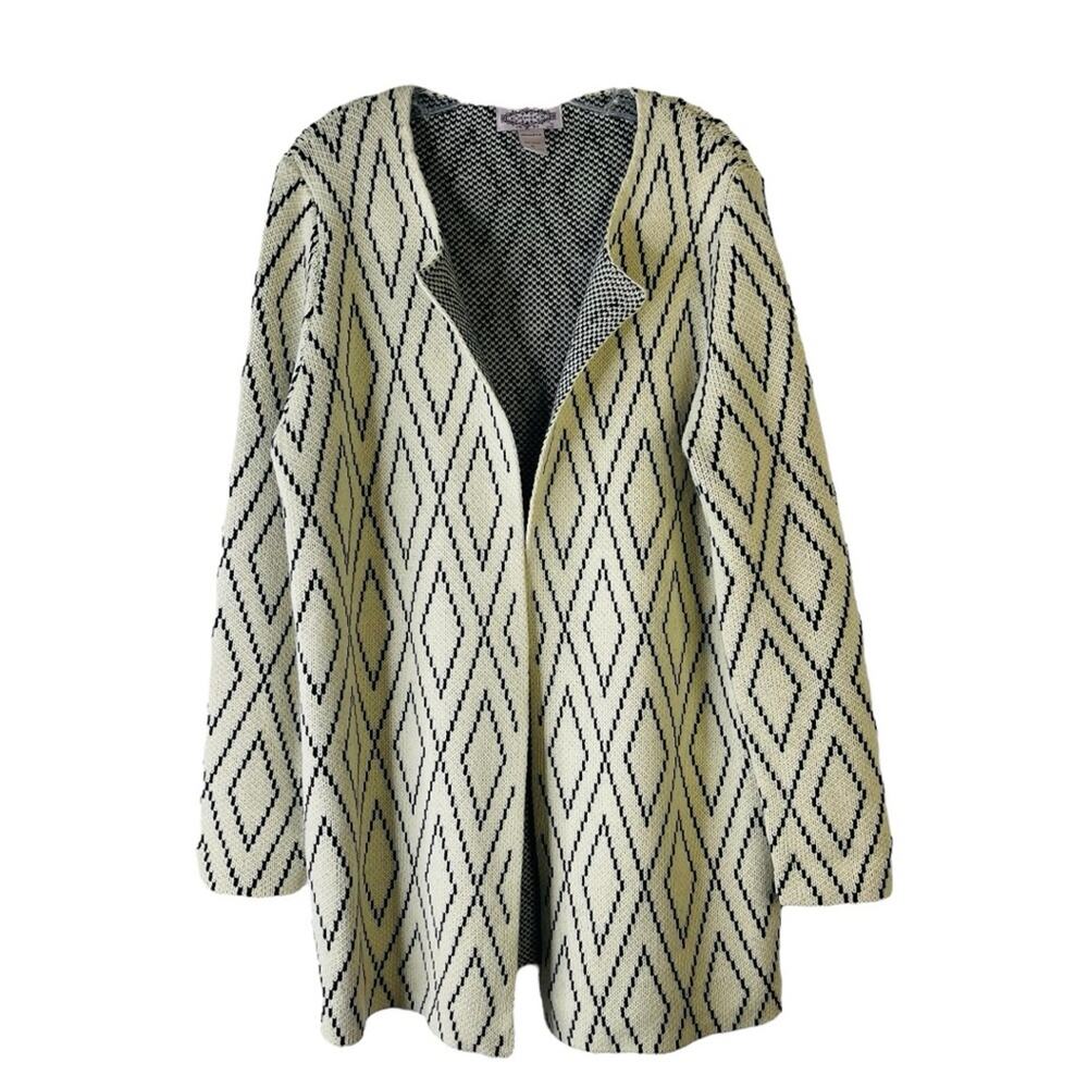 Oliver cream black diamond preppy open longline cardigan sweater XL